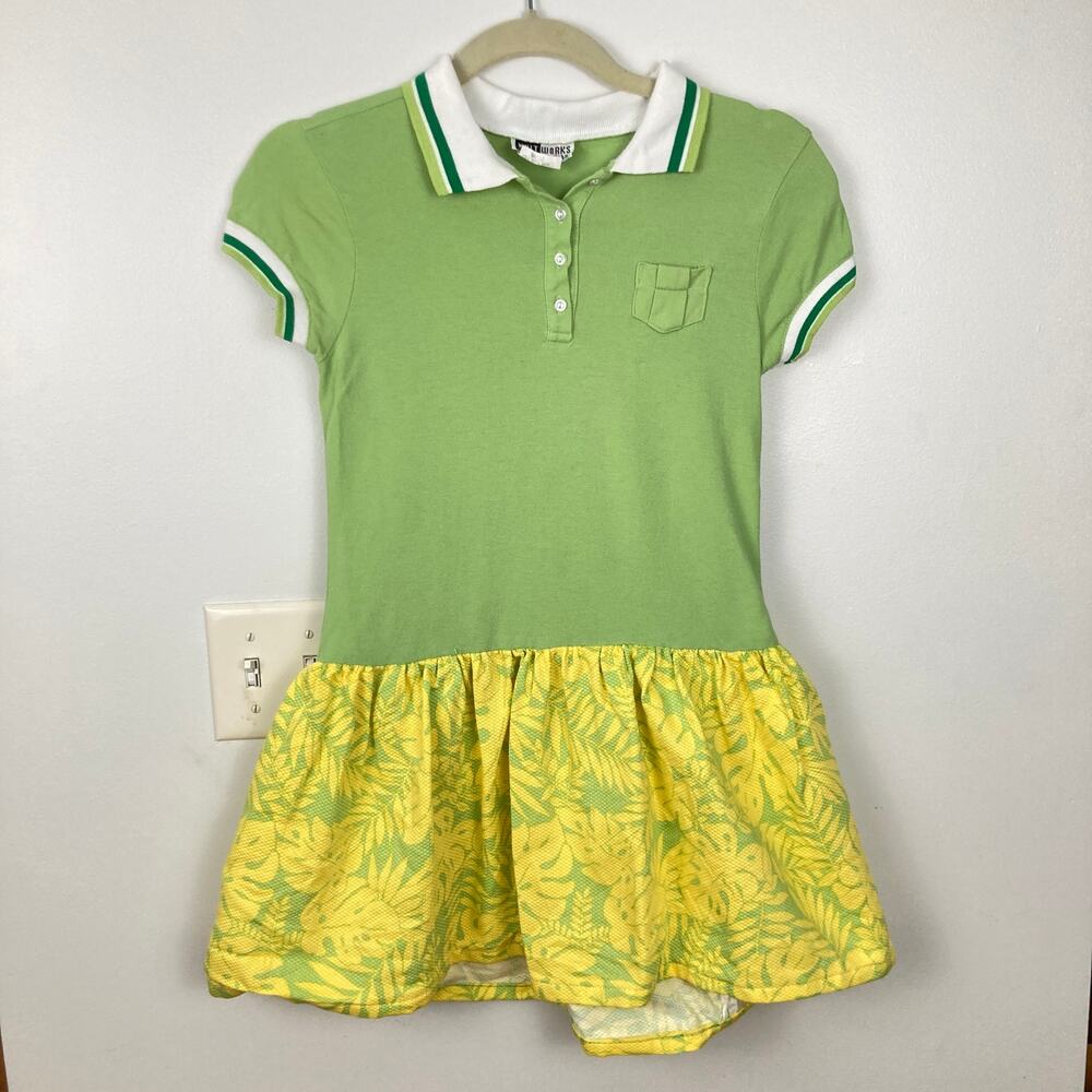 Vintage Knitworks Girls S Green Floral Print Bubble Hem Polo Dress Preppy Tennis